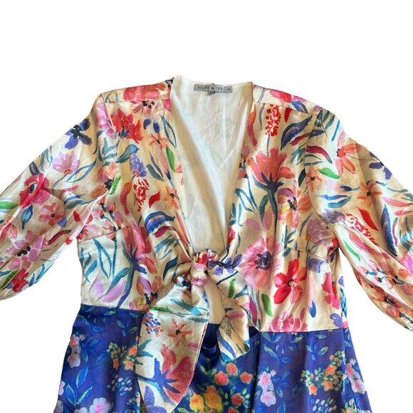 Hope & Ivy Maternity Tie Front Midi Tea Dress Satin Contrast Floral Size 14 NWOT - Picture 3 of 13